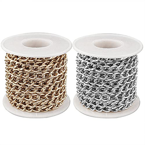 Jaydis 2 Rollen Aluminium Panzerketten 10 x 6,5 mm Link Gold Silber Kette mit Spule für Anhänger Halsketten Schmuckherstellung 10 m