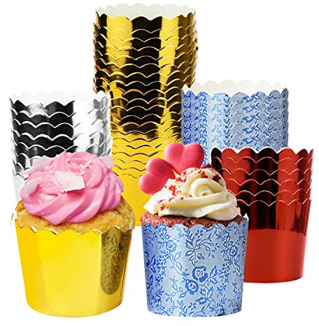 Magdalenas Moldes Papel Cupcakes para Horno Molde Cupcake 50 Piezas Papeles Magdalenas Molde Aluminio Desechable para Muffins Vasitos para Chuches para Cumpleaños Boda Fiesta (5 x 4,5 x 6 cm)