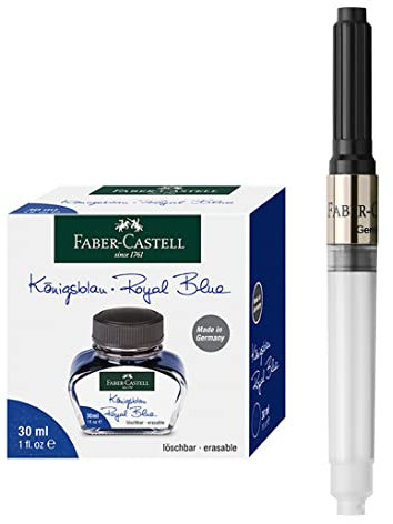 Faber-Castell 205034 - Juego de tinta azul real con tintero de 30 ml y convertidor para pluma e-motion/ambition