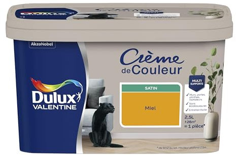 Dulux Valentine Crème de Couleur - Peinture multi-supports intérieure - Satin Miel 2,5 L