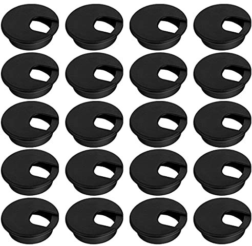 20 Pack 35mm Plastic Desk Cable Grommets, Black Wire Organizer Caps, Round PC Computer Port Cable Hole Cover Plug Bushings, Perfect for Hide Data Cords in Office Desk, TV Stands, Tabletops and More