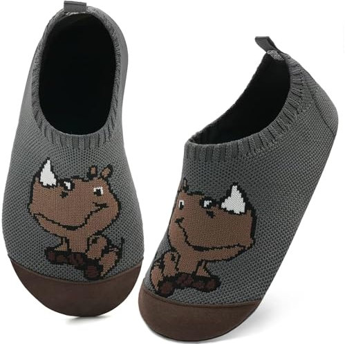 Kyopp Hausschuhe Kinder Junge Mädchen Pantoffeln Atmungsaktive Rutschfest Weich Barfussschuhe für Lauflernschuhe Kleinkinder Schuhe Kindergarten Unisex (Nashorn Dunkelgrau 20/21EU)