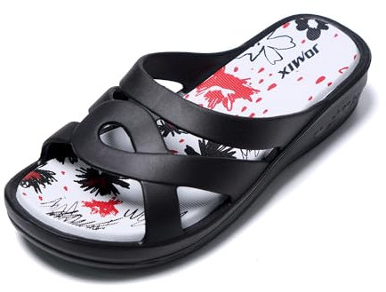 JOMIX Chanclas Mujer Piscina Sandalias Plataforma Mujer Verano Comodas Chanclas con Cuña Playa Mar Baño Ducha Zapatillas Casa Chanclas de Goma EVA, Negro, 41 EU