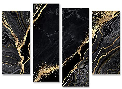 Bild auf Leinwand Abstrakter schwarzer Marmor Hintergrund mit goldenen Adern japanische Kintsugi Technik Abstrakt Leinwandbild Wandbild Prime Bilder für Wohnzimmer etc.