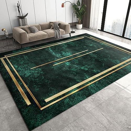 TEMLAN Grüner Goldener Marmor Teppiche Gegend, Nordic Luxury Smaragdgrün Flauschiger Teppich für Küche und Balkon Dekor Schlafzimmer Wohnzimmer Bodenteppich 120 x 180cm