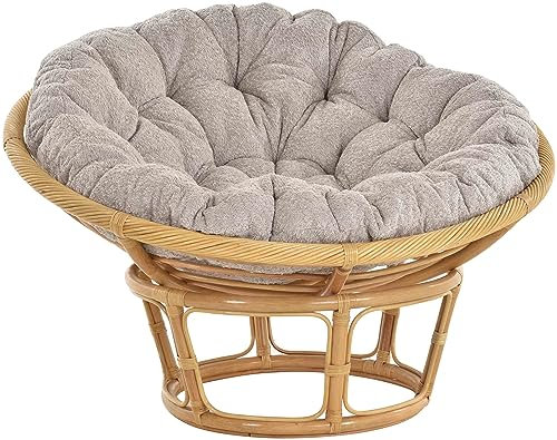 Krines Home Papasansessel XXL mit Kissen Relax Papasan Chair Natur Rattan Liegesessel (Ø120cm, Honig)