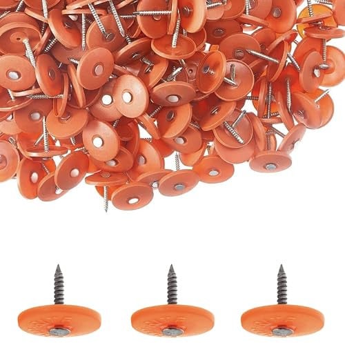 250 Pack - Round Plastic Cap Nail 1 Inch Roofing Nails Galvanized Tar Paper Nails for House Wrap Fastening Foam Board Roofing Felt Insulation Film (250)