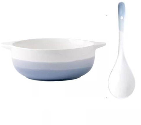 Meiiron Bol à Soupe en grès de Style Japonais avec poignée, Paquet de 1, Bleu et Blanc (Color : B)