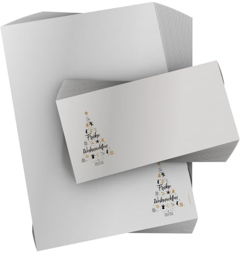 Weihnachtsbriefpapier-Set 25 Blatt A4 + 25 Kuverts ohne Fenster | Weihnachtswunschbaum | 90g/m² | DIN LANG-Kuverts | Laser/Ink/Copy/Hand | Made in Germany | inkl. Textvorlagen-Download