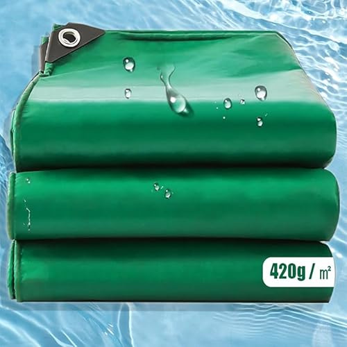 AMXFS Bâche en PVC 420 g/m² avec œillets imperméable，Verte 2x3.5m | indéchirable et fil de nylon haute résistance, pour piscine, meubles de jardin, trampoline
