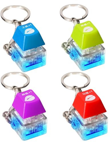 Tuelaly Tastatur-Schlüsselanhänger-Dekoration, mechanische Tastenkappe, Fidget-Spielzeug mit Schlüsselanhänger, leicht, Stressabbau für Angst, Zuhause, Tragbarkeit, sensorisch, Mini, 4 Stück