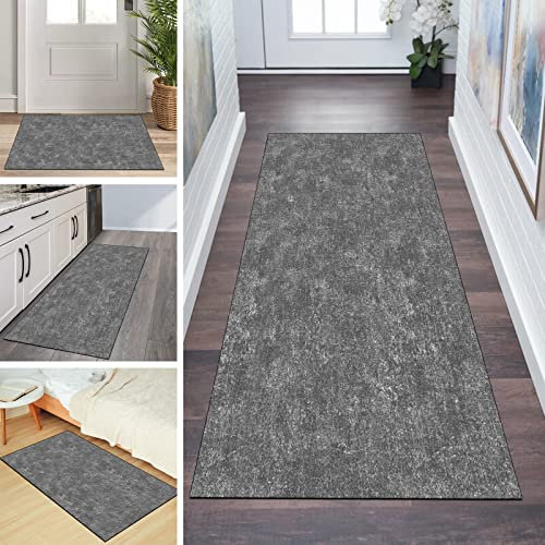 QQrunner Alfombra de pasillo antideslizante, 110 x 360 cm, para cocina, color gris oscuro, lavable, por metros, dormitorio, pasillo, longitud ajustable, 60-120 cm de ancho
