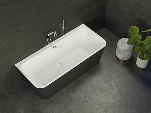 SPALINA Baignoire Semi-îlot Murale Mint Noire Mate 170, 170x81cm, by