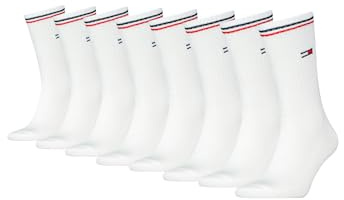 Tommy Hilfiger Lifestyle Crew Socken/lange Tennissocken für Damen & Herren 8-er Pack, Farbe:Weiss, Socken & Strümpfe:39-42