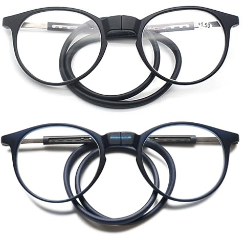 Lanomi Rund Oval Lesebrille Damen Herren Magnetverschluss Clip Leicht Lesehilfe Sehhilfe mit Elastische Silikon Brillenbänder