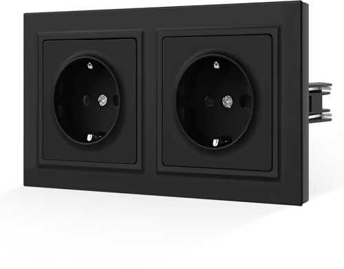 CNBINGO Doppelsteckdose Glattes Hautgefühl Unterputz mit Krallen - Zweifach Schuko Steckdose mit Hautfreundliche Matt Platte - Schwarz Wandsteckdose