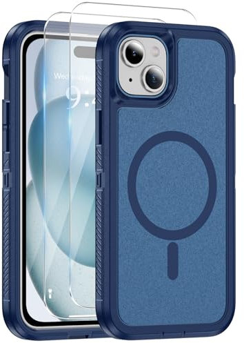Ethanger for iPhone 15 Case Shockproof Military Grade Protective Cover Compatible with MagSafe Heavy Duty Hard Back TPU Bumper Magnetic Phone Case, Navy Blue