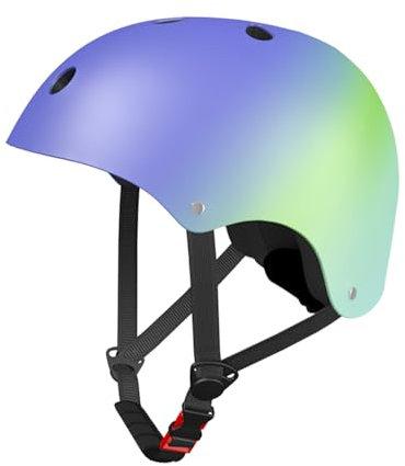 LANOVAGEAR Casco da ciclismo, Casco da Skateboard per Roller Skating Sci Casco Leggero Bicicletta Casco per Uomini Donne Bambini Casco (blu+verde+ciano, S)