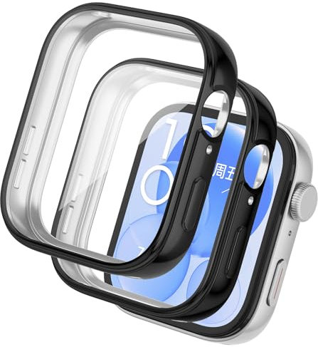 Tuocal 2 Stück Hülle für Huawei Watch Fit 3 Schutzhülle, Flexibles TPU Displayschutz Case 360° Rundum Kratzfest Abdeckung Ultradünne Schutz Gehäuse für Huawei Watch Fit 3