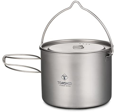 Kavolet Pentola in titanio, 1600 ml, in titanio, da campeggio, per esterni, con coperchio e manico pieghevole per campeggio, escursioni, bushcraft