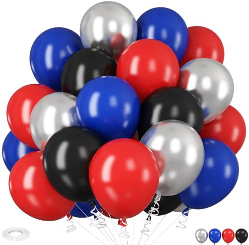 Luftballons Rot Blau Schwarze, 12 Zoll Metallic Silber Schwarz Rote Blaue Spinne Ballons für Jungen Geburtstag Babyparty Superhelde Spinne Party Deko