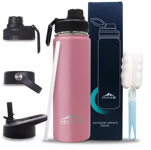 Rensinnoal Insulated Water Bottle 700ml Leakproof Stainless Steel Thermo Mug with Straw Double Vacuum Water Bottle (Pink)