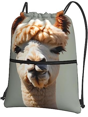 YYHWHJDE Rucksack mit Alpaka-Avatar-Druck, hochwertiger Kordelzug, Reißverschluss, geeignet für Outdoor-Freizeit, 15,3 x 45,7 cm (L x H), Schwarz , One size
