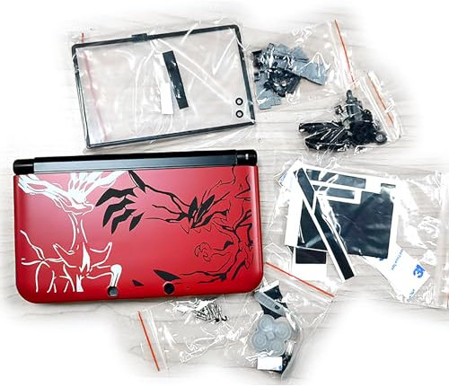Limited para carcasa 3DSXL PKM rojo completo de repuesto para consola Old Big 3DS XL/LL 3DSLL, placas de cubierta de bricolaje + botones/tornillos/lápiz/almohadillas/protector/enchufes/calcomanías