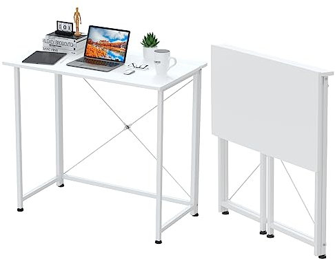 nwixbqoqn Klappbarer Schreibtisch, 80 x 45 x 74 cm, kleiner Computertisch, faltbar, für kleine Räume, Arbeit, Schlafzimmer, Zuhause, Holz, Weiß