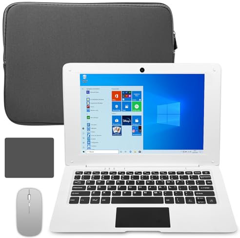 iSTYLE 10.1 Laptop Mini Notebook, Portable Mini Computer with Intel CPU 8GB RAM 128GB SSD Storage, Laptop Sleeve, Wireless Mouse, Mini Laptop with Windows 10(White)