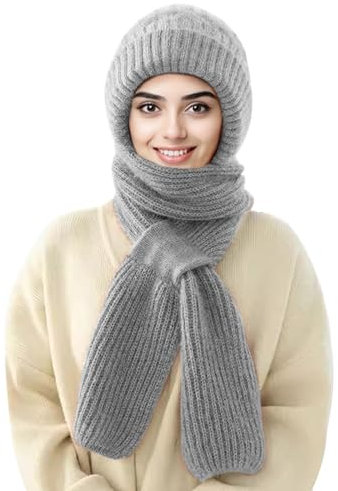 Wantonfy Mütze Schal Sets Damen Ohrenschützer Set Gestrickt Beanie Winter 2 in 1 Set