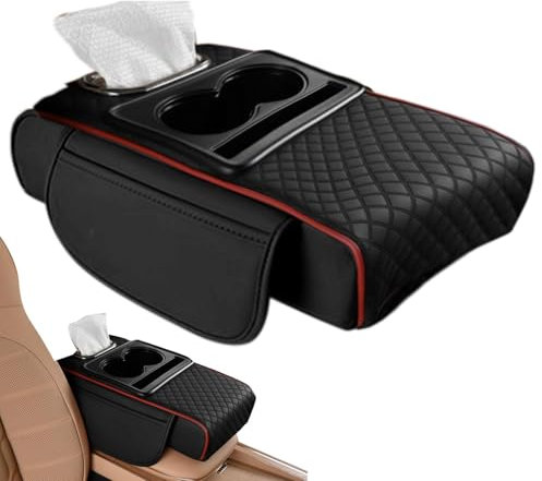 Youngwier Car Armrest Cushion With Cup Holder,Center Console Armrest Cushion Organizer | Soft Auto Center Console Armrest Pillow for Car Trucks