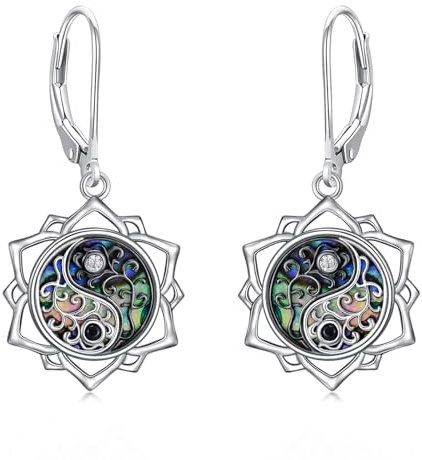 YONFQE Yin Yang Ohrringe für Damen 925 Sterling Silber Yin Yang Lotus Hängend Ohrhänger Yin Yang Schmuck Geschenke für Frauen