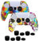 Lot de 2 coques en silicone souple pour manette de PS5 DualSense - Impression cloutée - Avec 8 poignées de pouce professionnelles - Antidérapantes et résistantes à la transpiration - Blanc camouflage