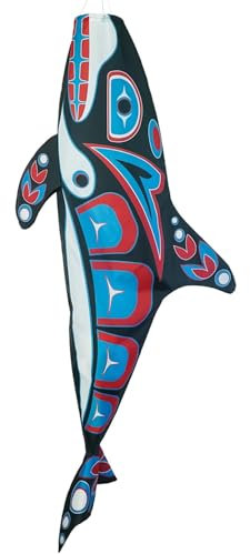 In the Breeze 5242 — Orca Totem 48-inch Fish Windsock — Fully Printed PNW Native-Inspired Garden Décor