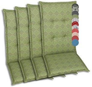 GO-DE Textil Bequeme und attraktive Polsterauflagen für Hochlehner-Gartenstühle (4er-Set, Design: Rautenlinien Grün)