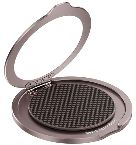 BENKS Magnetisch Handy Ring Halterung aus Kevlar Aramidfaser, mit Lederband-Griff, 360° Drehung Metallring Handy Griff Halter Fingerhalter für iPhone 17 16 15 14 13 12 Pro Max Air, Goldene Morgenröte