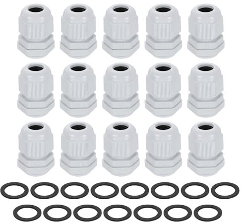 sourcing map 15Pcs PG11 Nylon Cable Glands, Waterproof Cord Grip Connector with Washer, Adjustable 5-10mm Wire Grommet Protectors with Gaskets and Locknut for Junction Box, White