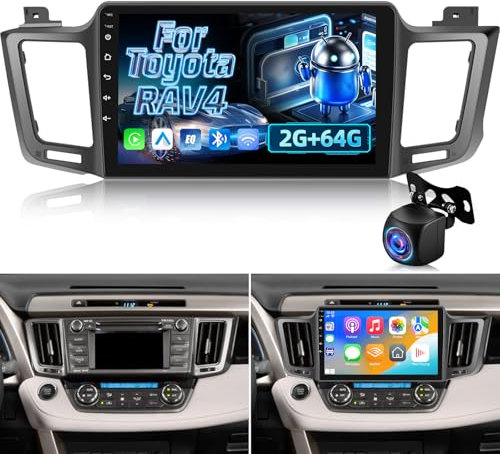 NHOPEEW 2G+64G Android Autoradio für Toyota RAV4 2013-2019 - Drahtlos Carplay & Android Auto - 10.1 Zoll Android Stereo mit WiFi EQ GPS Mirror Link FM RDS + AHD Rückfahrkamera&Mic