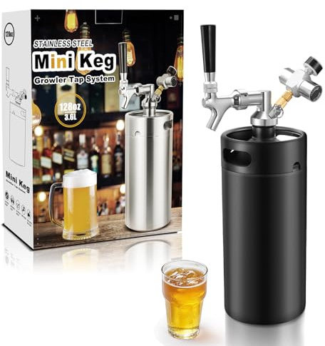Hgkeke Mini-Fass-Growler, Edelstahl, tragbares Bierfass-Wasserhahn-System | CO2-Druck-Growler mit Kohlensäure, 55 PSI zum Frischhalten, Bierzapf-System für selbstgebrautes Camping, Grillen (schwarz)