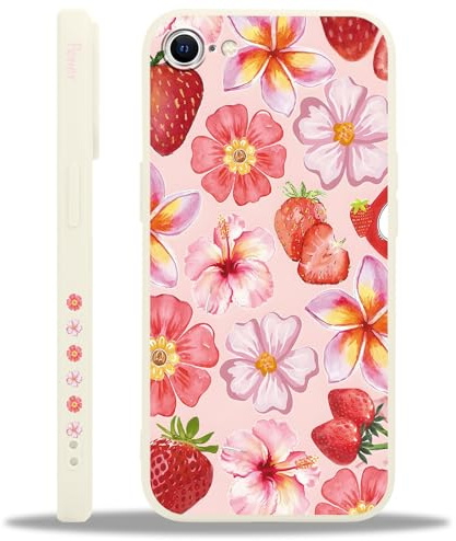 Yoedge Handyhülle für iPhone 16e/SE 4/SE 2025 Hülle, Aesthetic Hibiskus Blumen Sommer Pink Muster Niedlich Design Mädchen Frauen Cover, Silikon Case Schutzhülle für iPhone SE 4 6,1, Erdbeere Summer
