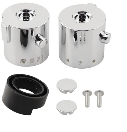 Duschtemperaturregler Griff Chrom Thermostatische Handrad Paar für Badewanne Dusche Mischer ABS Kunststoff mit Sperre Ring Schraube Endkappe 24 Zähne 40mm Durchmesser, Silber