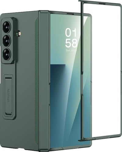 Miimall for Samsung Galaxy Z Fold 7 Case with Hinge Protection & Stand & Built-in Front Screen Protector, Magnetic Ultra Thin Shockproof Heavy Duty Full Body Protective Case for Fold 7-Green
