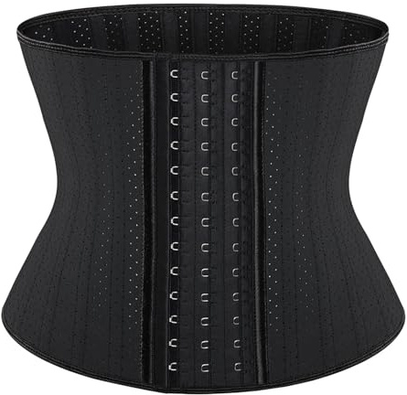 LYXYGMV Schnürkorsett 25 cm kurzer Torso Latex-Gürtel 25 Stahlstäbchen Korsett Atmungsaktiv Abnehmen Taillentrainer Shaper(Black,L)