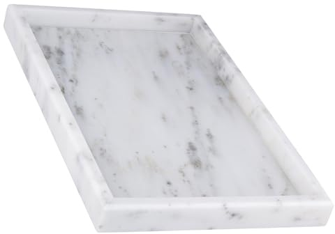 MAHIONG 30x20cm Natural Marble Tray, Rectangle Marble Bathroom Tray, White Decorative Trays, Bathroom Vanity Organiser, Coffee Table Decor Toilet Tank Storage Trays for Cosmetics Jewelry Organization