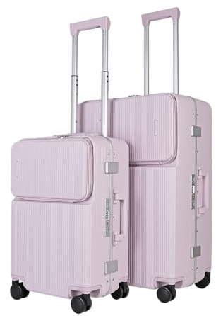JLY 2-Piece Suitcase Set – Covestro Polycarbonate Small Cabin & Large Check-in Luggage with Front Lid Access, Cup Holder, Bag Hook, Spinner Wheels & TSA Locks – Dreamy Lilac