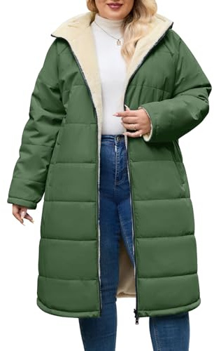 CMTOP Manteau Femme Hiver Long Grande Taille Doublure en Polaire Chaud Manteaux à Capuche, Peluche Épaisse Thermique Veste Blouson Coupe-Vent Parka Oversize Outcoat avec Poches