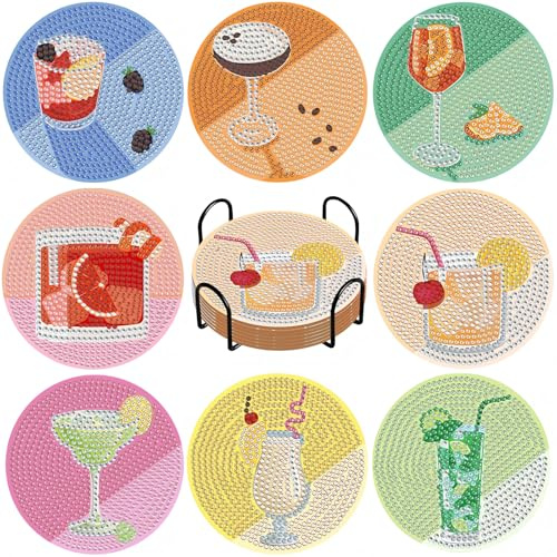 QIUQI 8 Stück Diamond Painting Untersetzer Cocktail, mit Halter, für Tassen