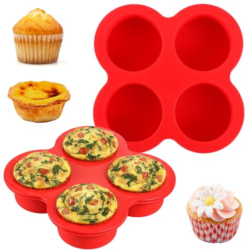 Telooco 2 Stück Muffinform Silikon,Mini Muffin Backform,4 Tassen Muffinform | Runde Eierbissen Form, für Heißluftfritteuse, Antihaftbeschichtete, Eier Backform, zum Backen, Mini Cupcakes und Quiche