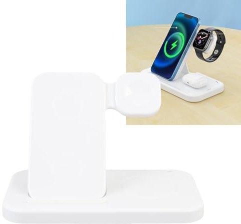 YUEHISY 4 in 1 Drahtlose Ladestation, 15W Faltbarer Schneller Ladegerät, Tragbares Reise -Ladedock für Watch Phone -Kopfhörer